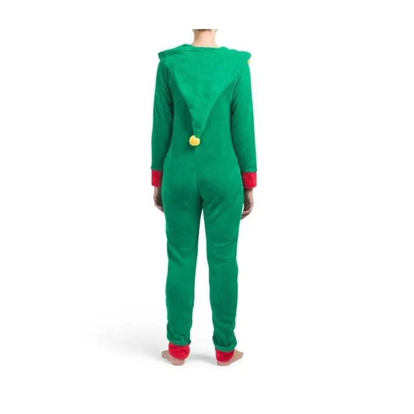 Elf Xmas Pajama PJ One  Piece Romper Size L Costume Hooded Sleeper PJ New - Picture 5 of 8